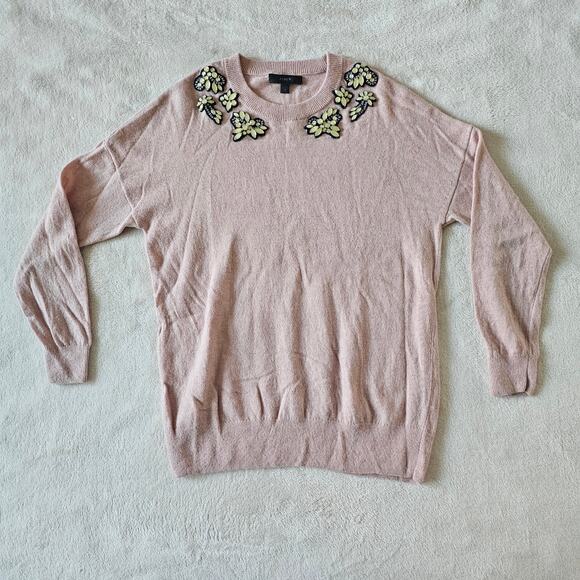 J. Crew Women's Opal Embellished Wool Sweater Size XS Pink Abby Young Restless - Picture 1 of 14